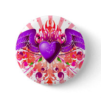 Purple Grunge Winged Heart Design Pin