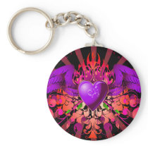 Purple Grunge Winged Heart Design Keychain