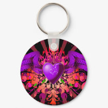 Purple Grunge Winged Heart Design keychains