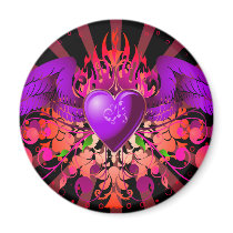 Purple Grunge Winged Heart Design Refrigerator Magnet