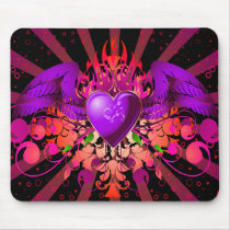 Purple Grunge Winged Heart Design mousepads