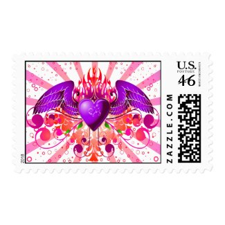 Purple Grunge Winged Heart Design stamp