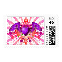 Purple Grunge Winged Heart Design Postage