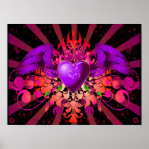 Purple Grunge Winged Heart Design Posters