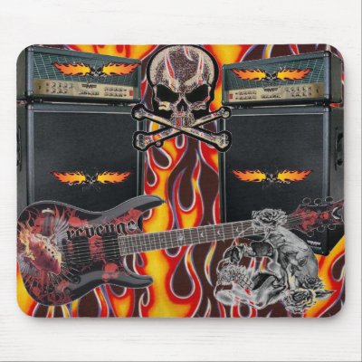 Purple Guitar Flaming Skulls & Amp. - Customized Mouse Pad