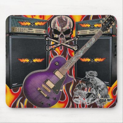 Purple Guitar Flaming Skulls & Amp Mousepad by MistaSCARY