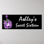Purple Guitar Rock Star Sweet 16 Banner Poster