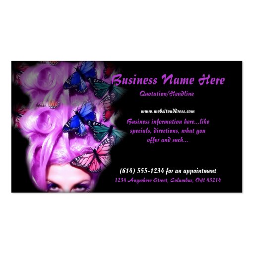 Purple Hair Butterfly Lady 2 Business Cards (front side)