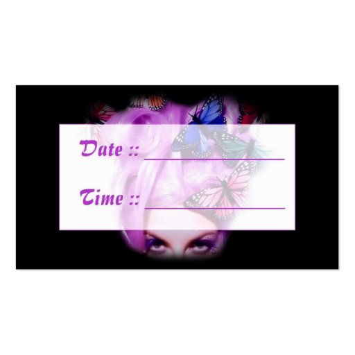 Purple Hair Butterfly Lady Appt. 4 Business Cards (back side)