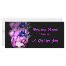 Purple Hair Butterfly Lady Gift Certificate D1 Full Color Rack Card