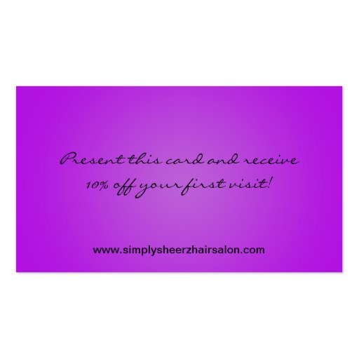 Purple Hair Salon Beauty Shop Boutiq Business Card (back side)