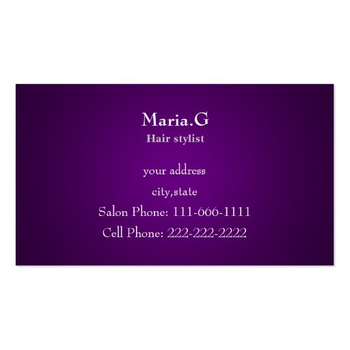 purple Hair Salon businesscards Business Card Template (back side)