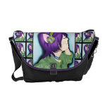 Purple Haired Cat Girl With Headphones Messenger Bag