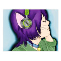 Purple Haired Cat Girl With Headphones Post Cards
