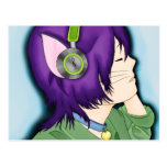 Purple Haired Cat Girl With Headphones Post Cards