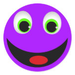 PURPLE HAPPY SMILEY FACE ROUND STICKER