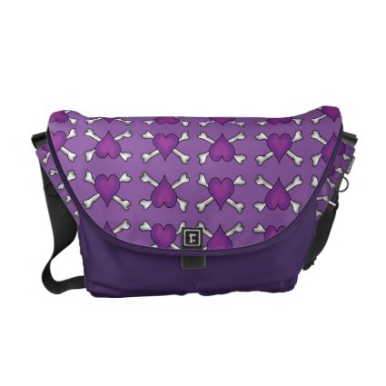 Purple Heart and Crossbones Pattern Courier Bag