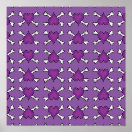 Purple Heart and Crossbones Pattern Poster