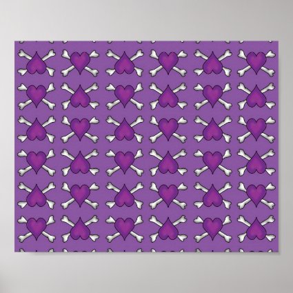Purple Heart and Crossbones Pattern Posters