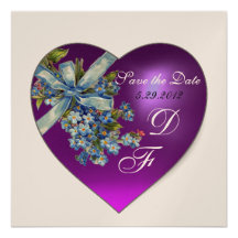 PURPLE HEART FORGET ME NOT MONOGRAM champagne Custom Invitation