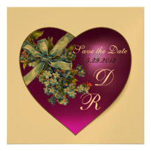 PURPLE HEART FORGET ME NOT MONOGRAM Gold Metallic Custom Announcements