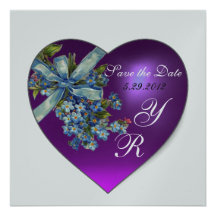 PURPLE HEART FORGET ME NOT MONOGRAM Silver Metal Personalized Announcements