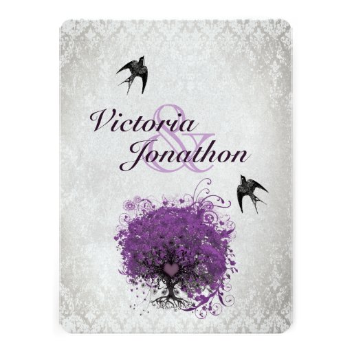 Purple Heart Leaf Tree Wedding Invitations