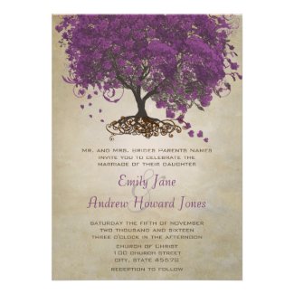 Purple Heart Leaf Tree Wedding Invites