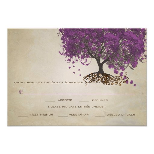 Purple Heart Leaf Tree Wedding Invites