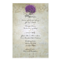 Purple Heart Leaf Tree Wedding Menu Stationery