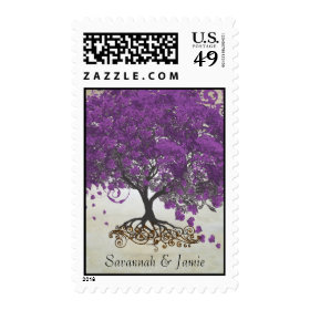 Purple Heart Leaf Tree Wedding Postage