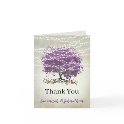 Purple Heart Leaf Tree Wedding Thank You Card
