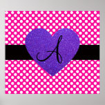 Purple Heart monogram polka dots Poster