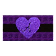 Purple heart monogram roses photo card template