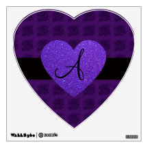 Purple heart monogram roses room decals