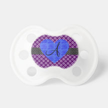 Purple heart polka dots monogram blue roses baby pacifier