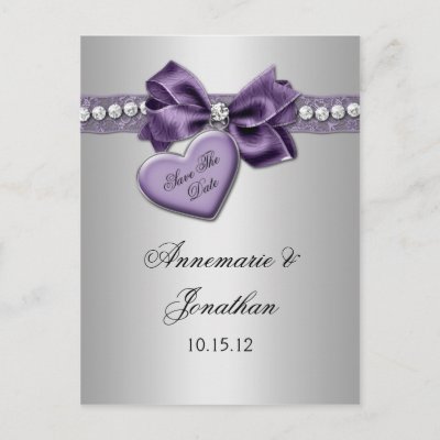 Purple Heart Ribbon Diamonds Silver Save The Date Postcards