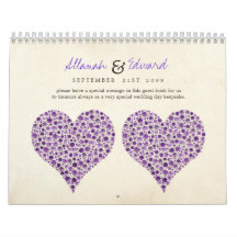 Purple Heart Roses Wedding Guest Sign Book Wall Calendar