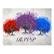 Purple Heart Tree Wedding Monogram Response Card Postcards