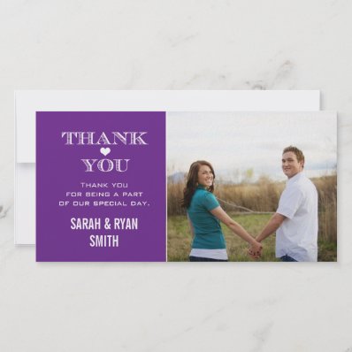 Purple Heart Wedding Photo Thank You Cards Picture Card