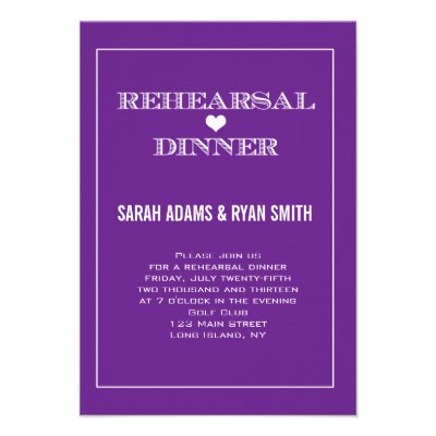 Purple Heart Wedding Rehearsal Dinner Invitations