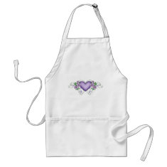 purple heart with roses & vines apron