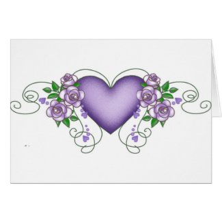 purple heart with roses & vines card