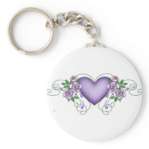purple heart with roses & vines key chains