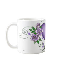 purple heart with roses & vines coffee mugs