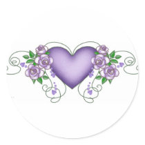 purple heart with roses & vines stickers