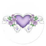 purple heart with roses & vines stickers