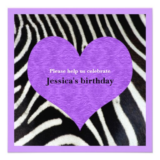 Purple Heart with Zebra Print Party Invitation
