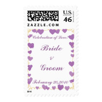 Purple Hearts and Gold Ribbon Whimsy postage by SweetRascal Purple Hearts and Gold Ribbon Whimsy postage