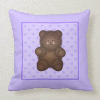 Purple Hearts and Teddy Bear Throw Pillow